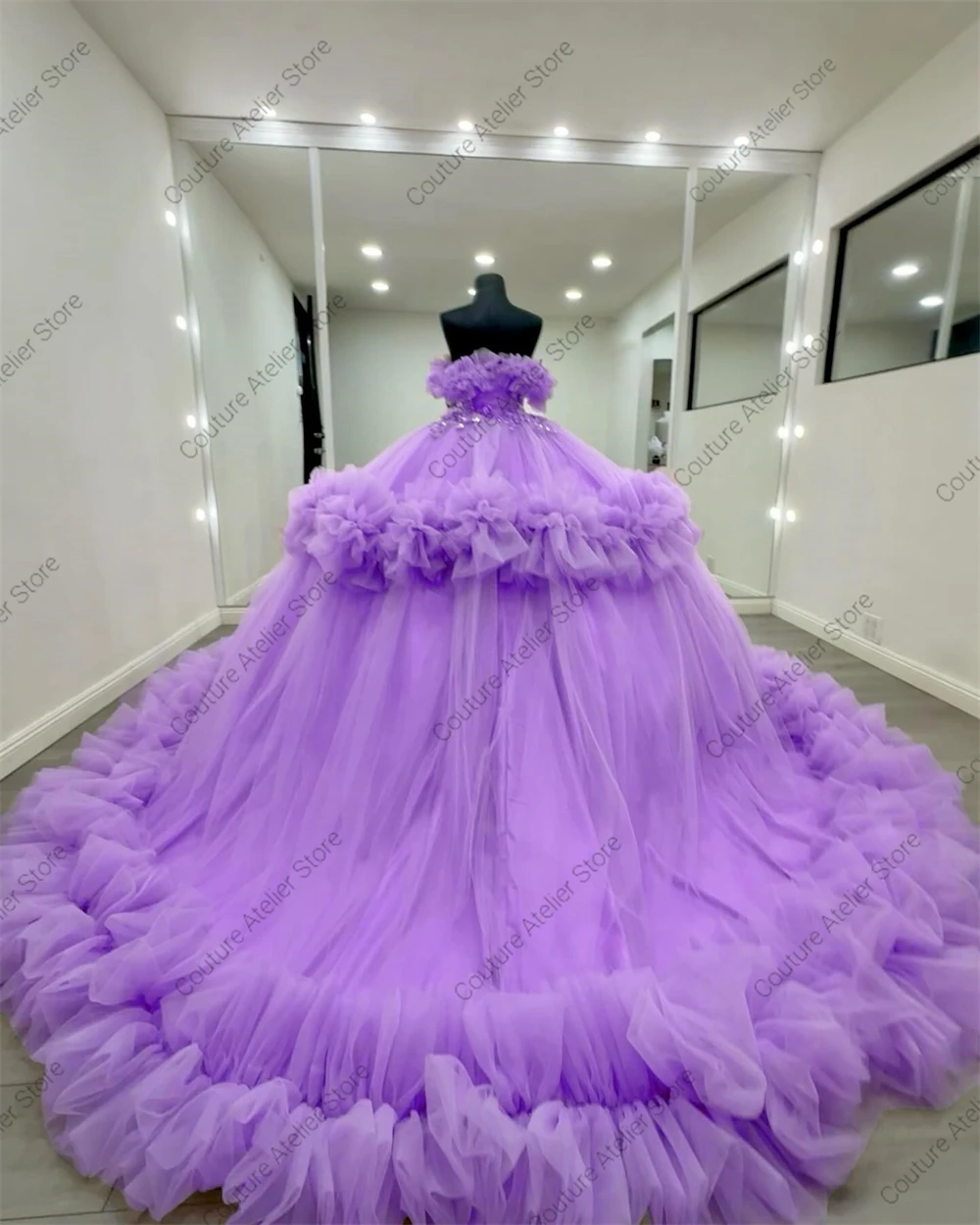 Robe de Quinceanera avec appliques perlées violettes romantiques, robe de Rhavec train froncé en tulle, personnalisée, Mexique, 15, 2025 de réduction