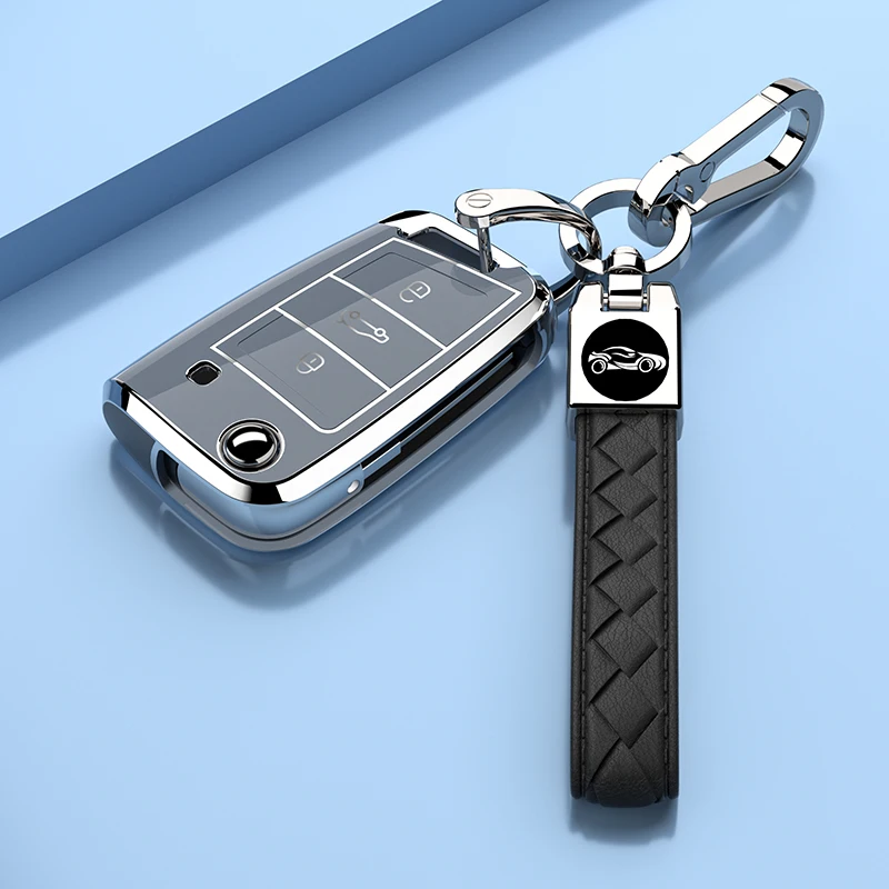 Funda de llave de coche edg plateada chapada a la moda para VW Volkswagen Golf 7 MK7 Tiguan MK2 Skoda Octavia Kodiaq Karoq Seat Ateca Leon