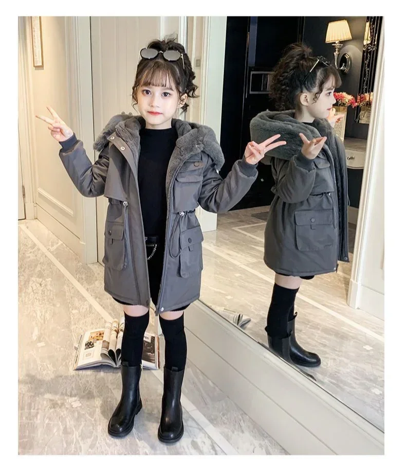 Girls Cotton-padded Winter Coat 2024 New Children Style Plus Fleece Thickened Girls Padded Coat Children Fashion Clothes