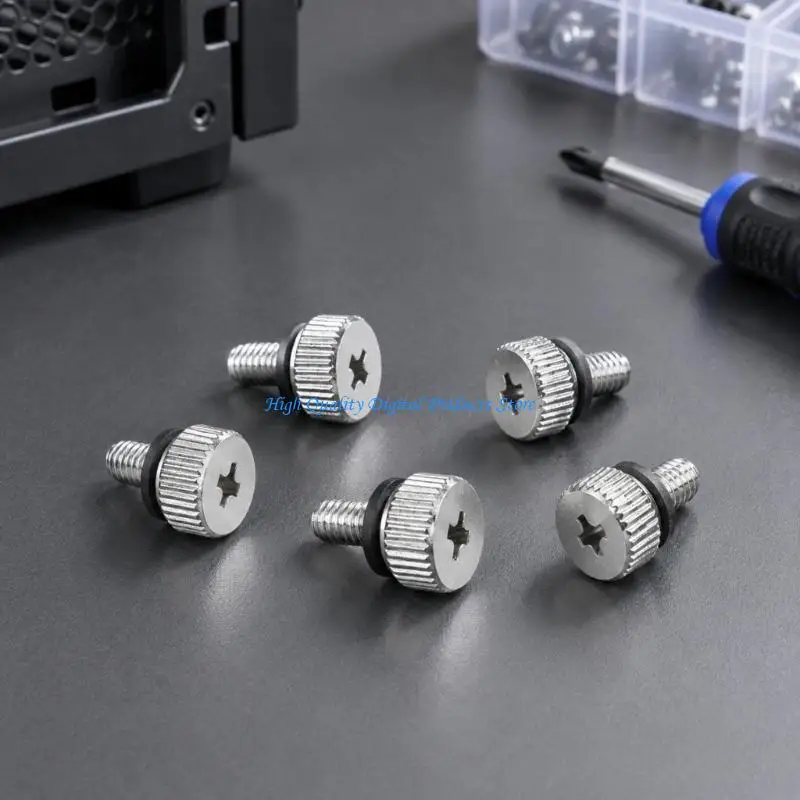 U2JE Hand-Turn Computer Cover Access Thumb Screws with Knurled Round Heads, 5 Silver Metal Fasteners for Compatible Case Covers