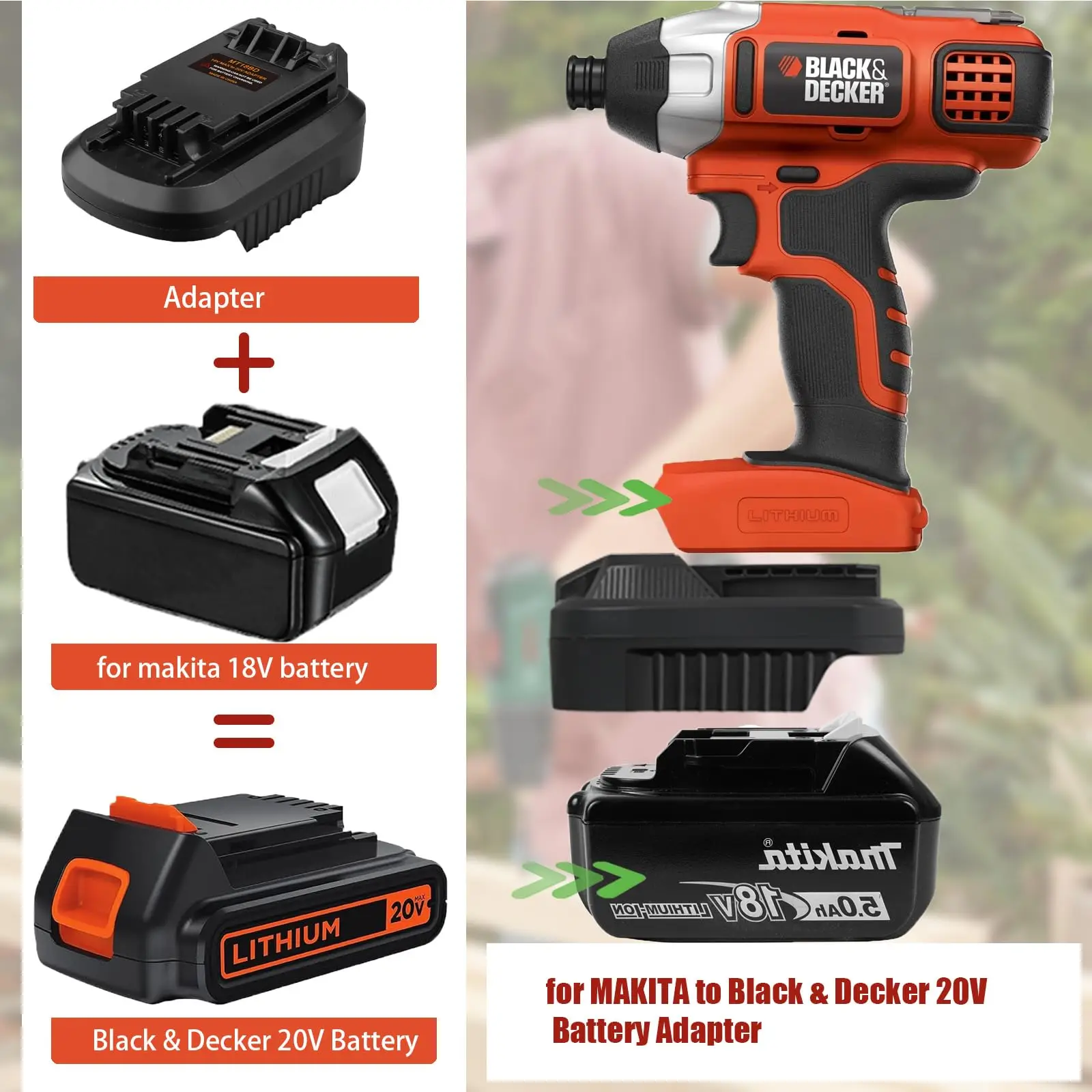 MT18BD Battery Adapter Converter for Makita 18V Lithium Battery Converts To for Black&Decker 20V LBXR2020 LBX20 LBXR20 Batteries image 2