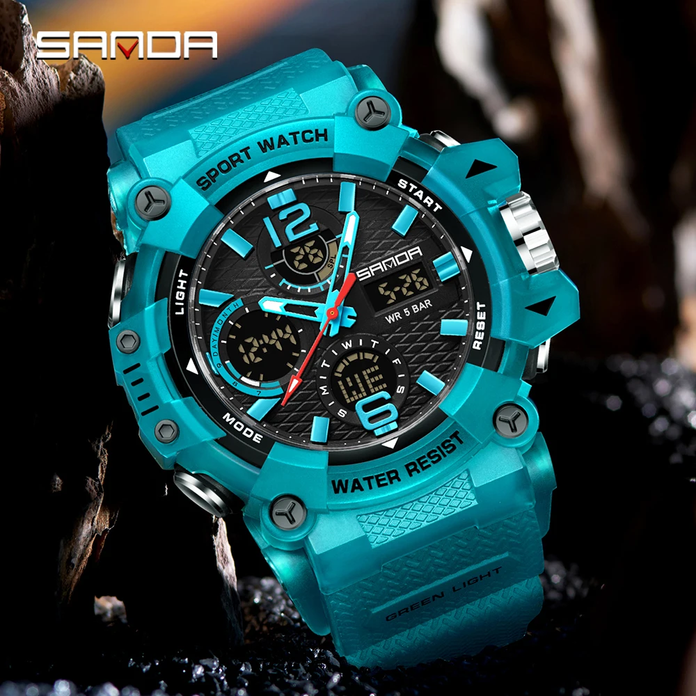 SANDA New Luxury Men's Electronic Watch Sports Multifunctional Waterproof LED timing Fashion Men's Electronic Watch Alarm