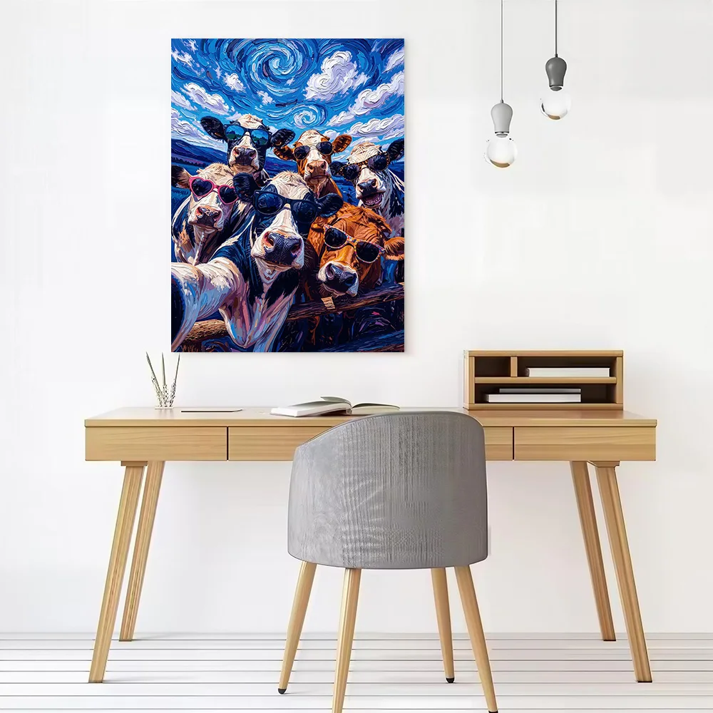 Cows Taking a Selfie Canvas Wall Art Poster Custom Photo Print Modern Painting for Fans Bedroom Living Room Interior Decoration