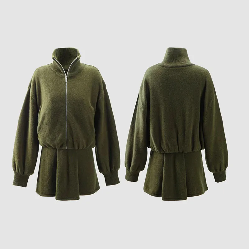 

Women's 100% Wool Jacket Coat, Pleated Mini Skirt Pants, Stand Collar Zipper Top, High-Quality Commuter Set, 2026 Spring New y2k