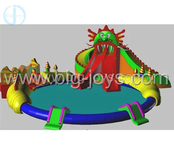 Great fun outdoor kids inflatable dragon water park with swimming pool children amusement park equipment for sale