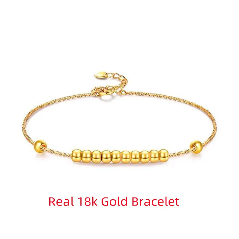 Real 18K Gold Lucky Beads Bracelet Pure AU750 Adjustable Chopin Chain Women Bracelet Simple Fashion Fine Jewelry Gift