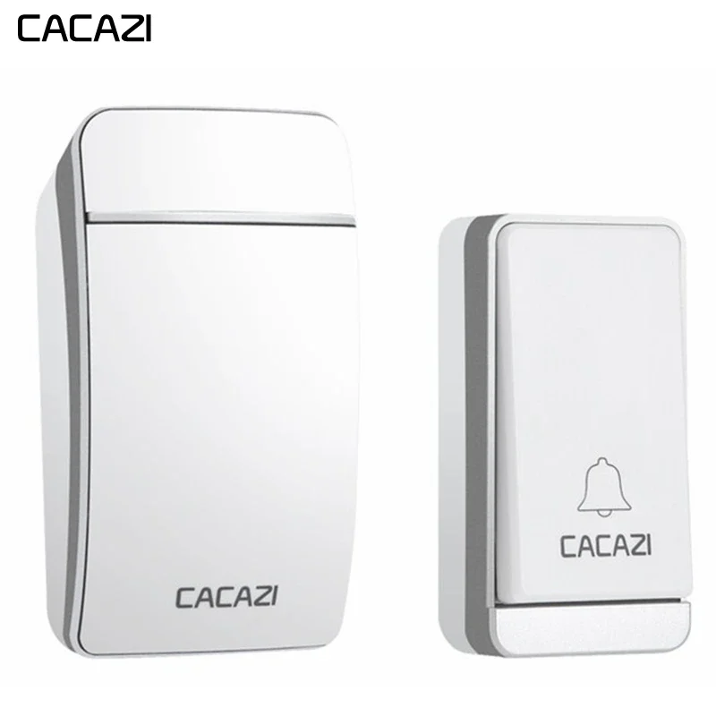 

CACAZI Self-powered Wireless Doorbell Waterproof No Battery LED Flash US Plug Home Cordless door bell 1 Button 1 2 Receiver