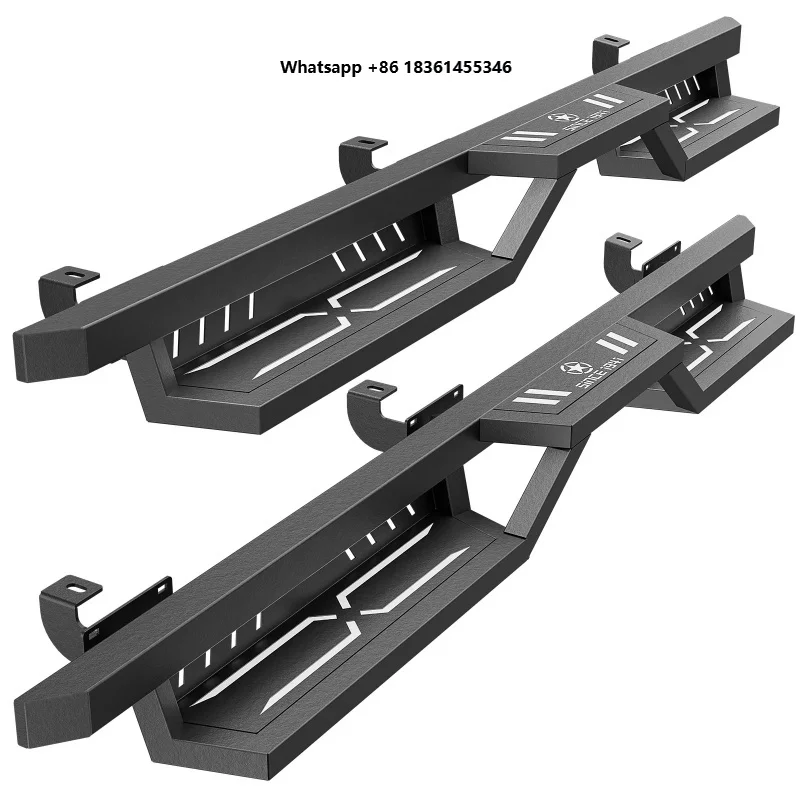 

For 2007-2018 Wrangler JK JKU Unlimited 4 Doors, 2-Stair Side Steps Ne Bars Rock Sliders Rail Step Plates Running Boards