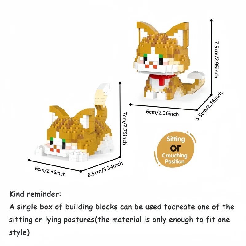 Niedliche Mini-Katzen-Mikro-Bausteine – Zwei Montagemethoden, Endloser Spaß, Neujahrsgeschenk für Mädchen, Einfache Puzzle-Dekoration – Detail 8