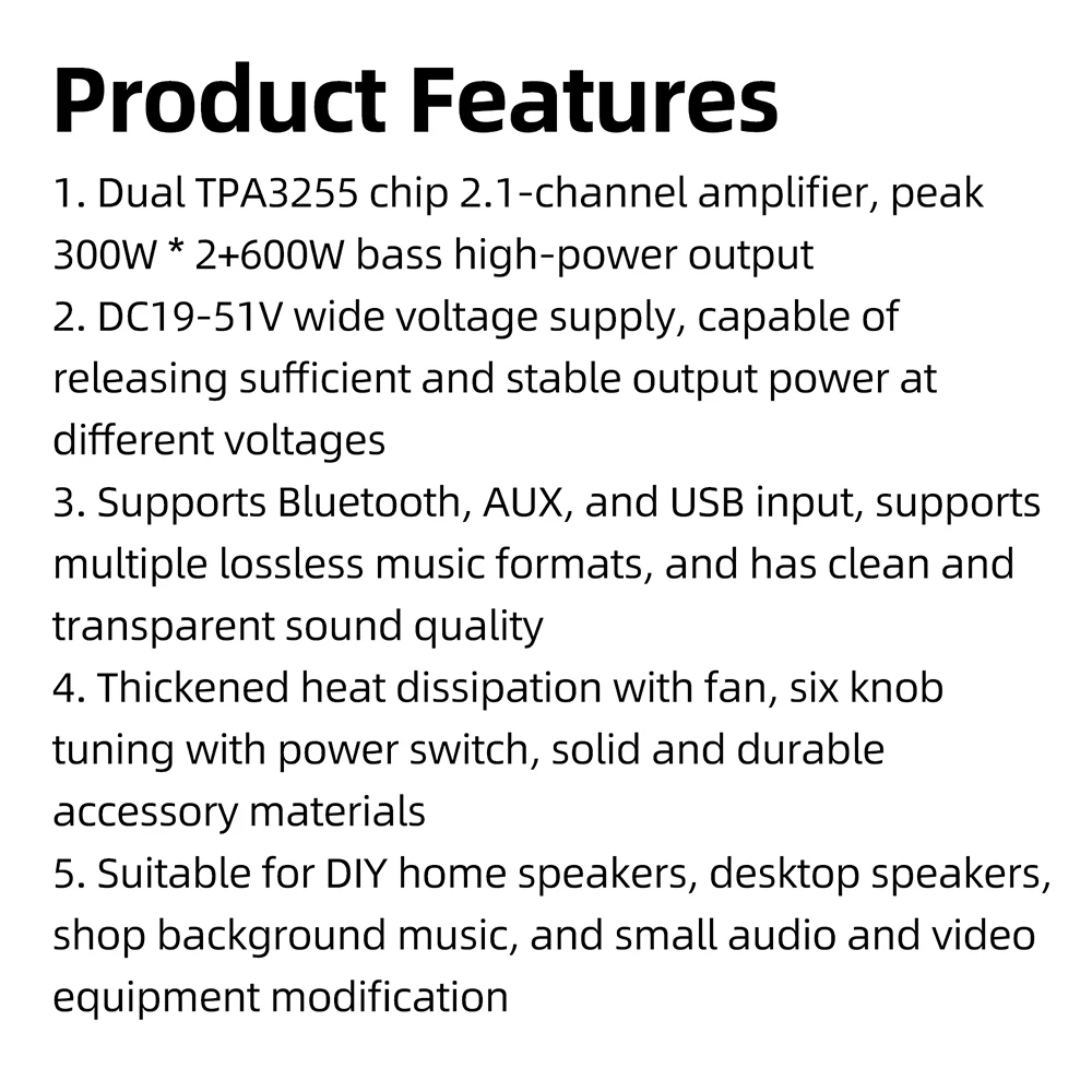 DP600H 10A BT Digitaler Leistungsverstärker 300W*2 + 600W Dual TPA3255 Bluetooth-Lautsprecher DIY-Kit 2.1-Kanal Subwoofer Audio-Verstärker – Detail 19