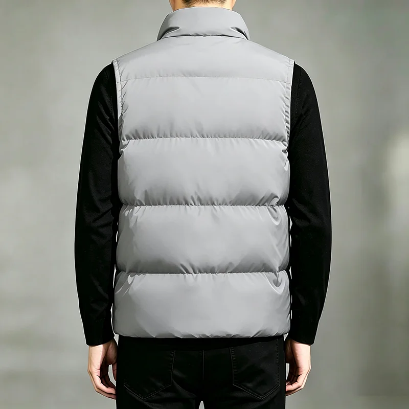 New Men's Thick Warm Vest Autumn Winter Solid Color Fashionable Casual Zippered Pockets Stand-Up Collar Sleeveless Jackets Vest
