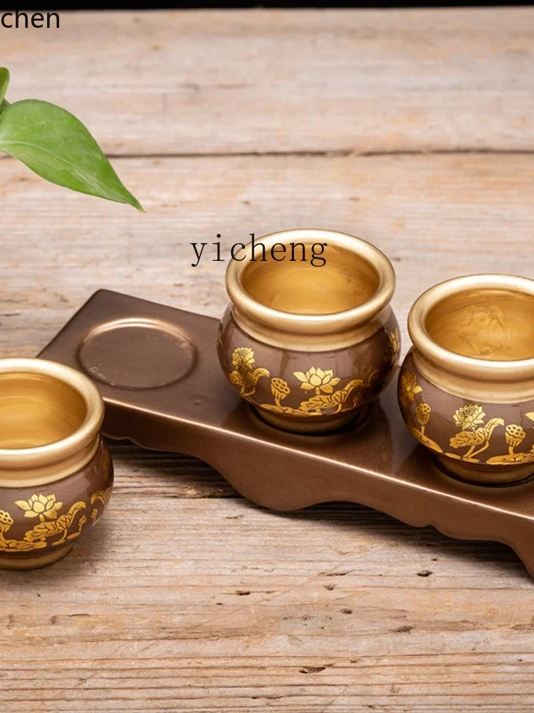 HT  Worship Three-Piece Water Wine Glass with Bottom Small Fairy Buddha Front Ceramic Water Filter Jug