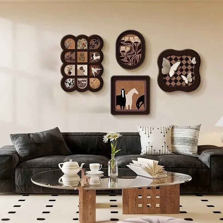 Medieval style living room decorative painting persimmon ruyi sofa background wall hanging painting