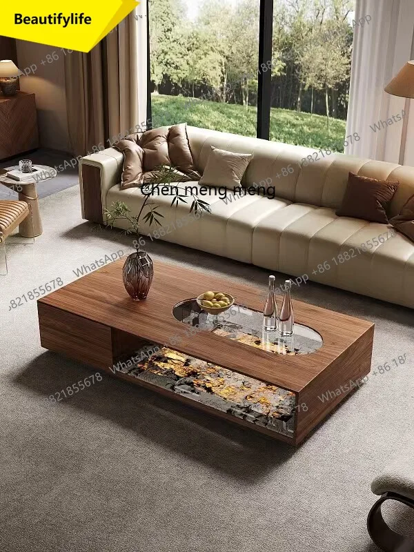 2025 new medieval luxury stone coffee table designer home large flat high-end atmosphere landing