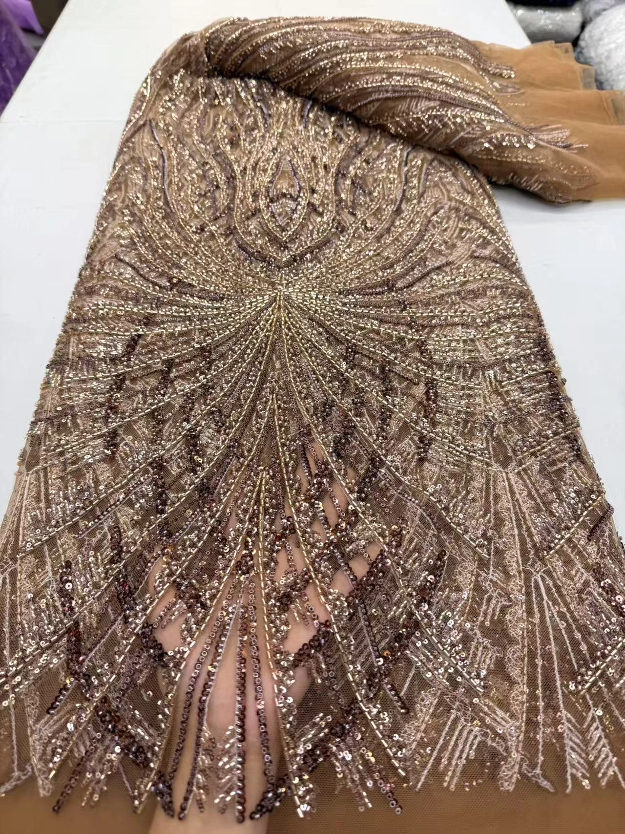 2025Nigerian African French Guipure Tulle Lace Fabric Sequins Beaded Embroidery for Luxury Wedding Party Evening Dresses 5 Yards