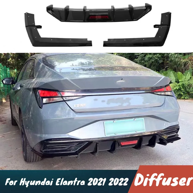 

Для Hyundai Elantra 2021 2022, задний бампер автомобиля, диффузор, сплиттер, черный карбоновый комплект кузова Monjaro, тюнинг, внешние аксессуары