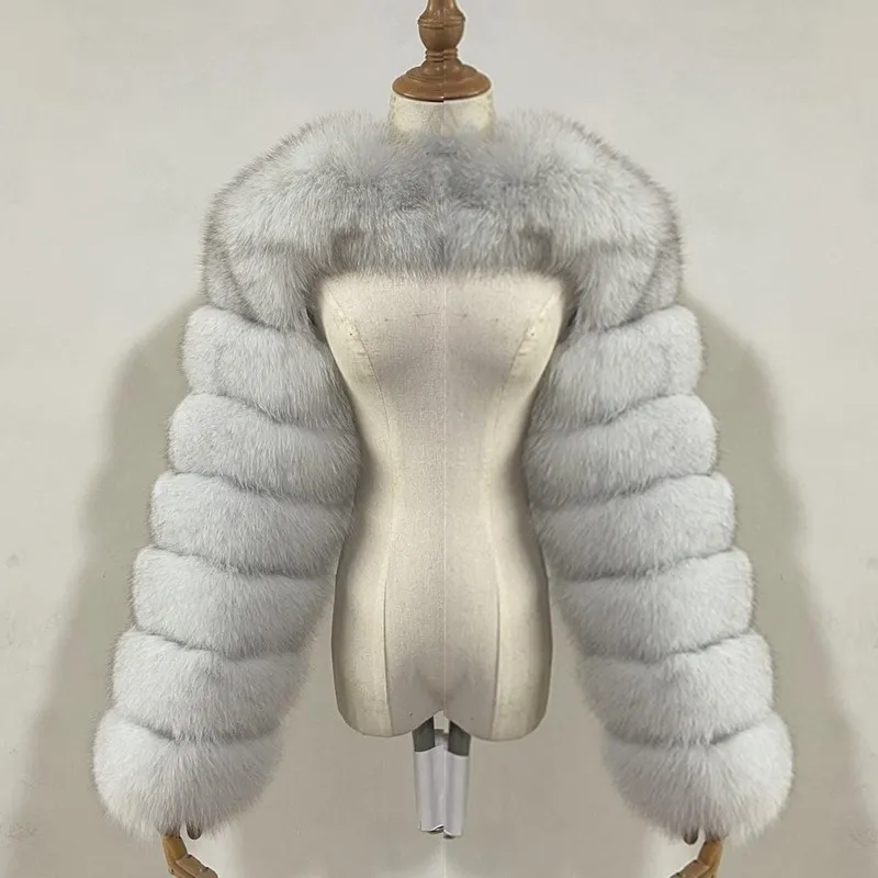 BEIZIRU Women's Real Fur Coat Silver Fox Red Fox Two Sleeve 60CM Length Naked Fashion
