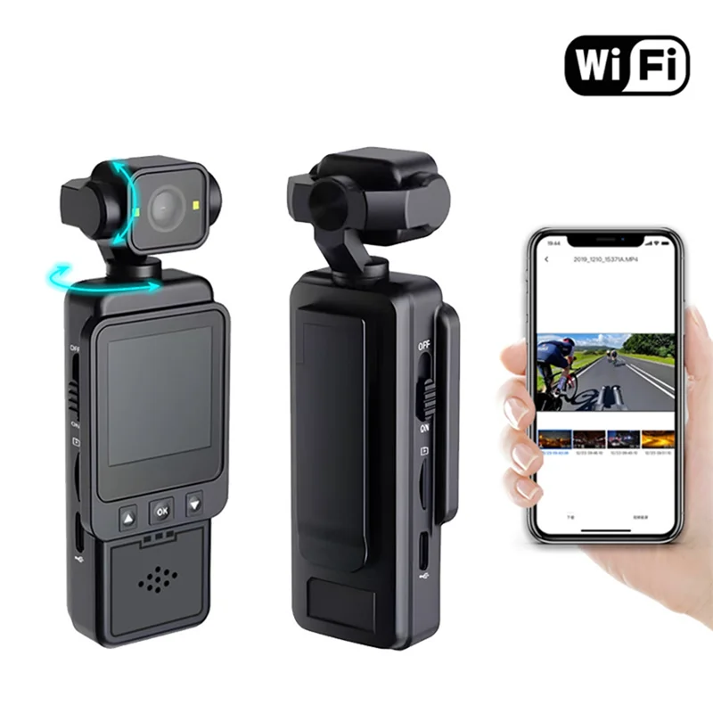 كاميرا فيديو رقمية صغيرة محمولة 1080 بكسل 270 °   عدسة قابلة للدوران 128G HD WIFI كاميرا رياضية خارجية مسجل إنفاذ القانون
