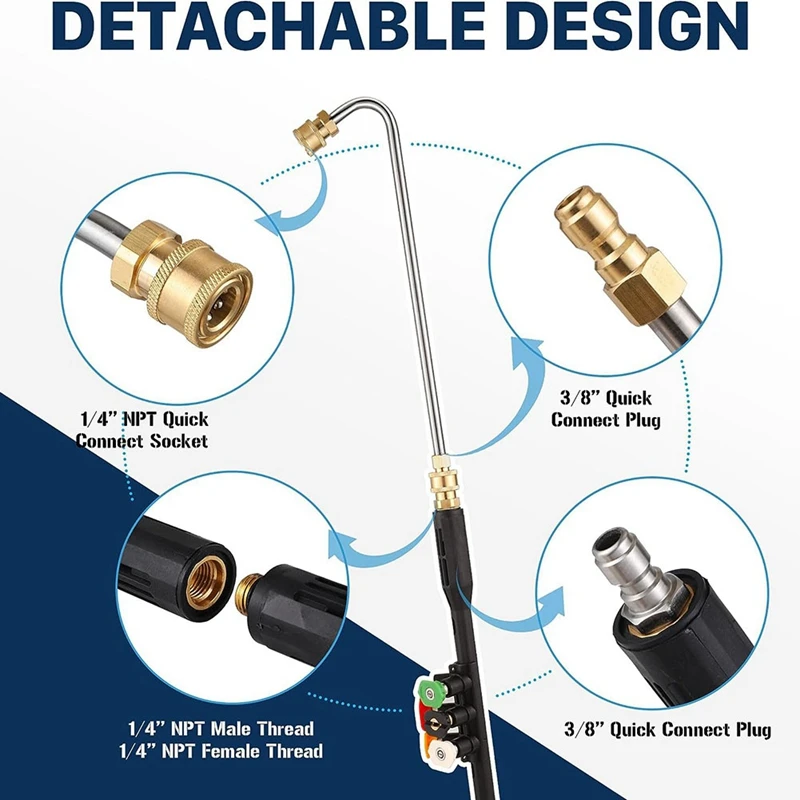 Pressure Washer Extension Wand 1/4Inch Gutter Cleaning Tools From The Ground, Power Washer Extension Pole, Curved Rod