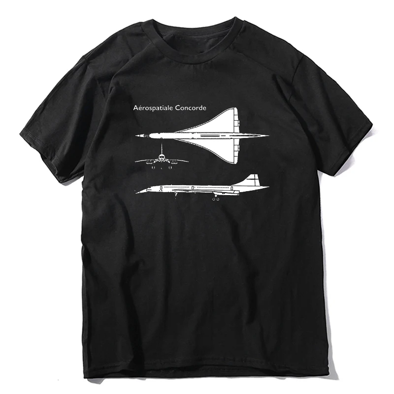  Men Fashion Cotton  Aerospatiale Concorde Supersonic Passenger Jet Summer Casual Short Sleeve Tops Black  tees