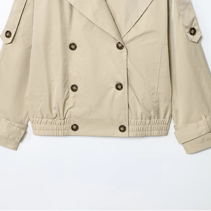 HXAO Vrouwen Jas Windscherm Jassen Demi-Seizoen Nepbontjas Lange Mouw Bomberjacks Double Breasted Crop Grote Maat Bovenkleding