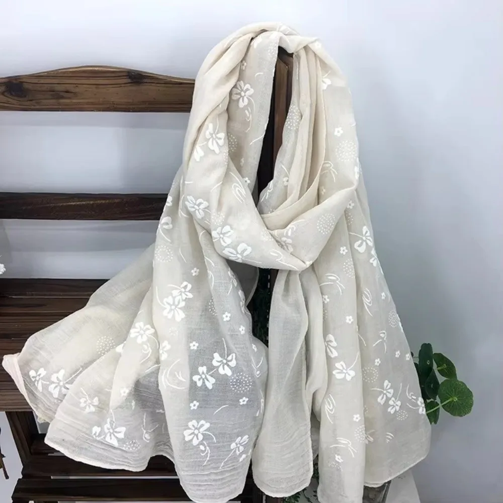 Retro Foulard Hijab 180*90Cm Thin Shawls Wraps Floral Embroidery Elegant Dual-purpose Shawl Spring Summer Autumn for Women