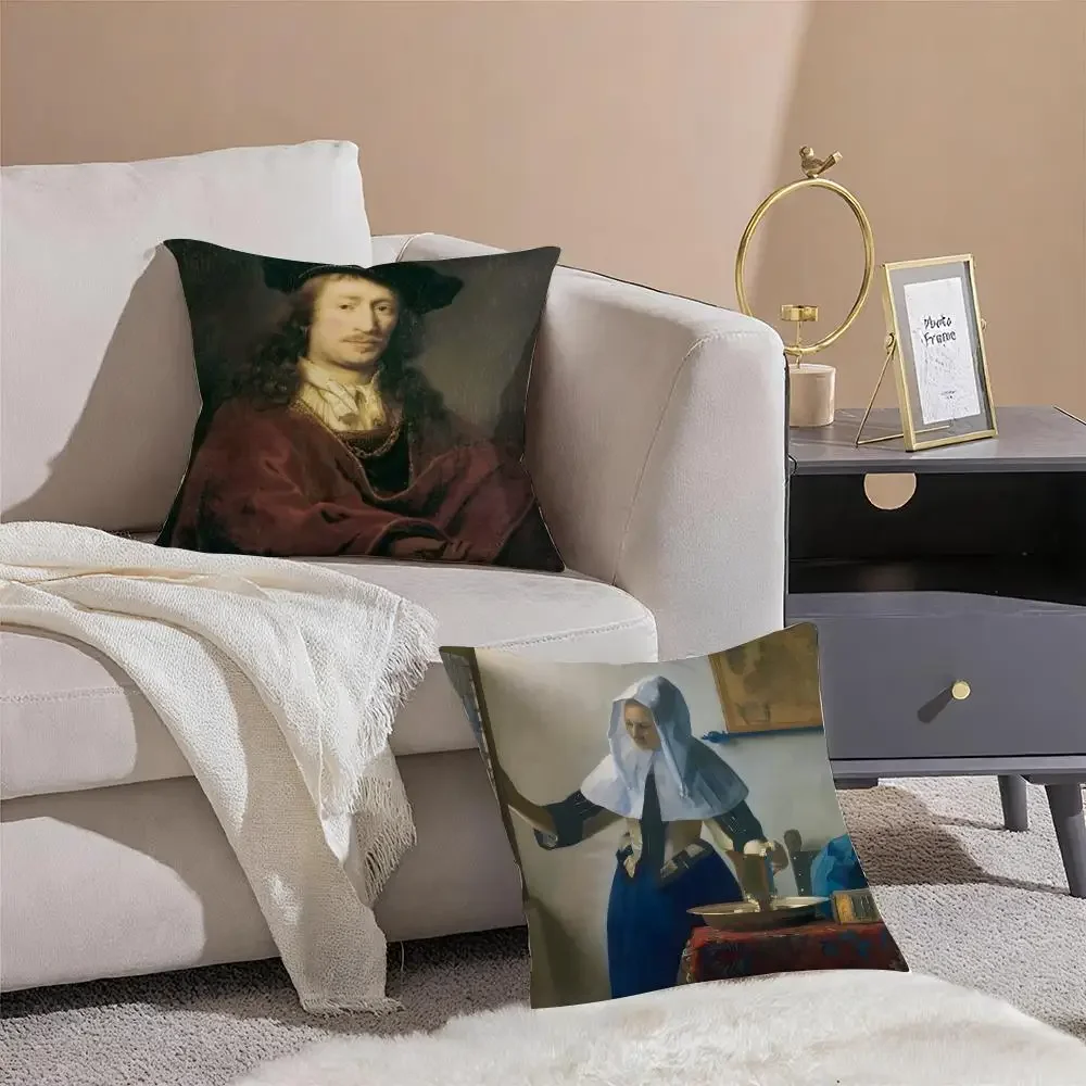 Classic Artist J-Johannes Vermeer Cushion Cover Pillowcase Short Plush Invisible zipper Room Sofa Cushion Cover