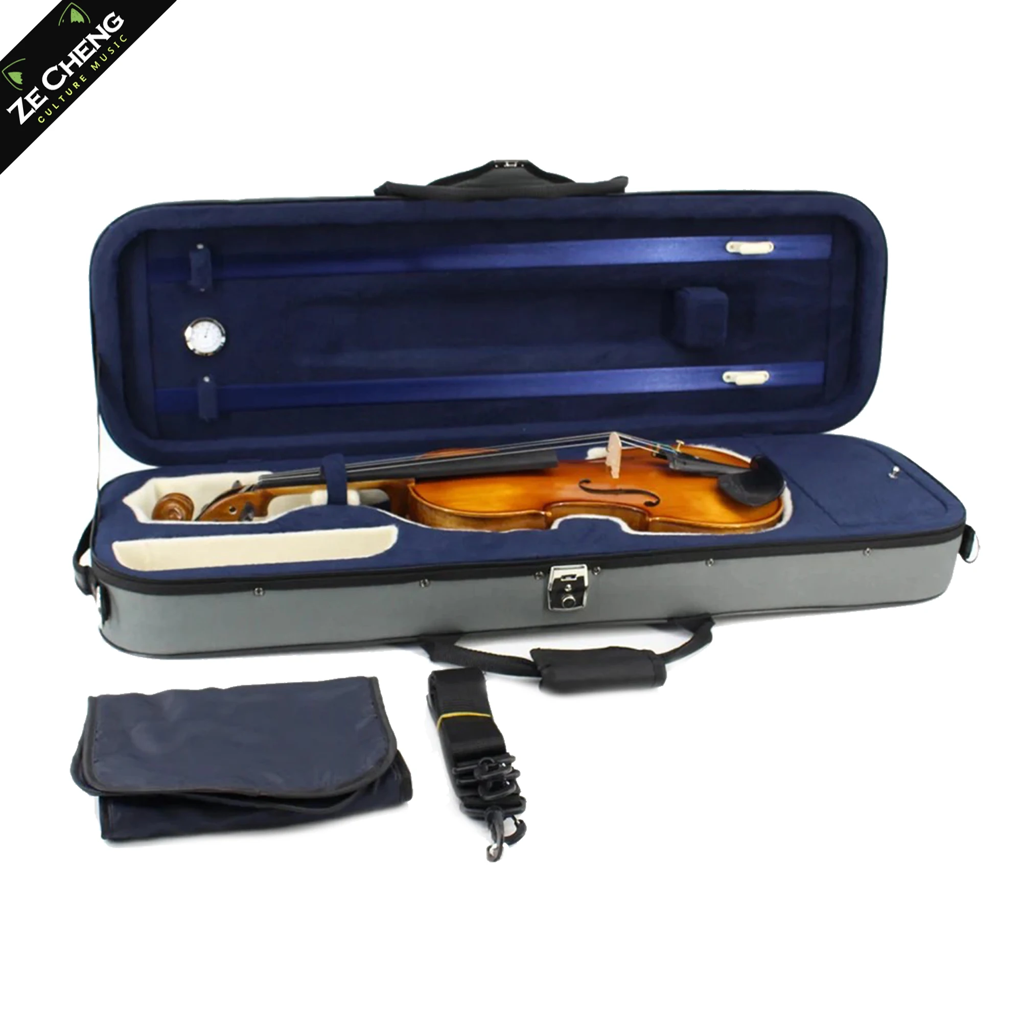 

Black and Gray Spliced Canvas Rectangular Violin Box, Large Storage, with Hygrometer, Suitable for 4/4, 3/4, 1/2, 1/4, 1/8 Violin