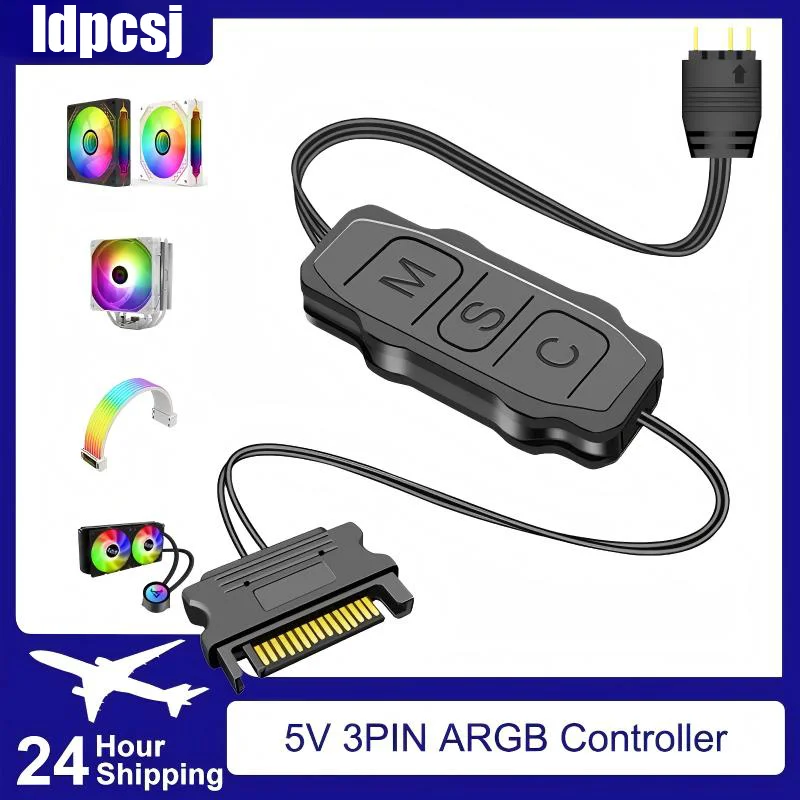LDPCSJ SATA Interface 5V 3PIN ARGB Controller Extension Cable Light Controller Adapter for PC Fan CPU Cooler Fan Light Strip