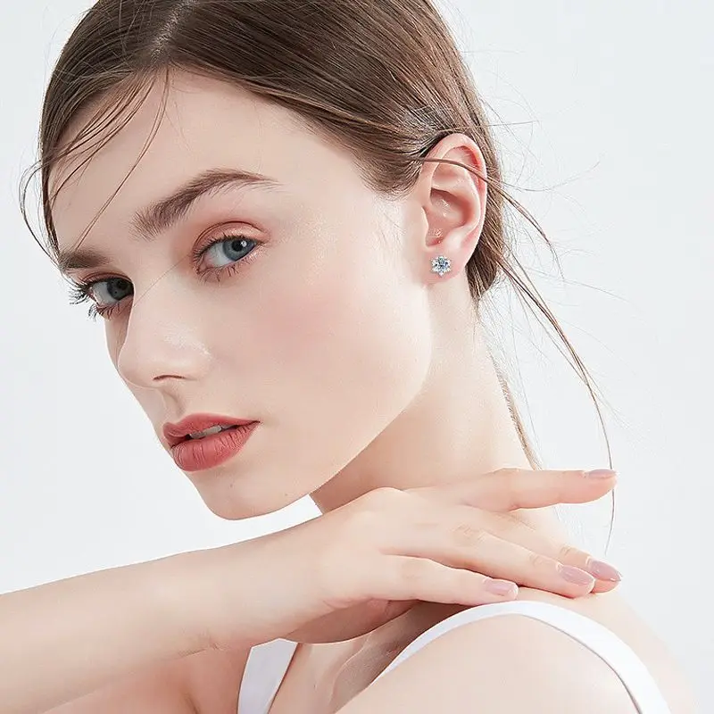 925 فضة مويسانيتي المرأة وأقراط ندفة الثلج وأقراط VVS1 غرامة مجوهرات هدية مع شهادة #2