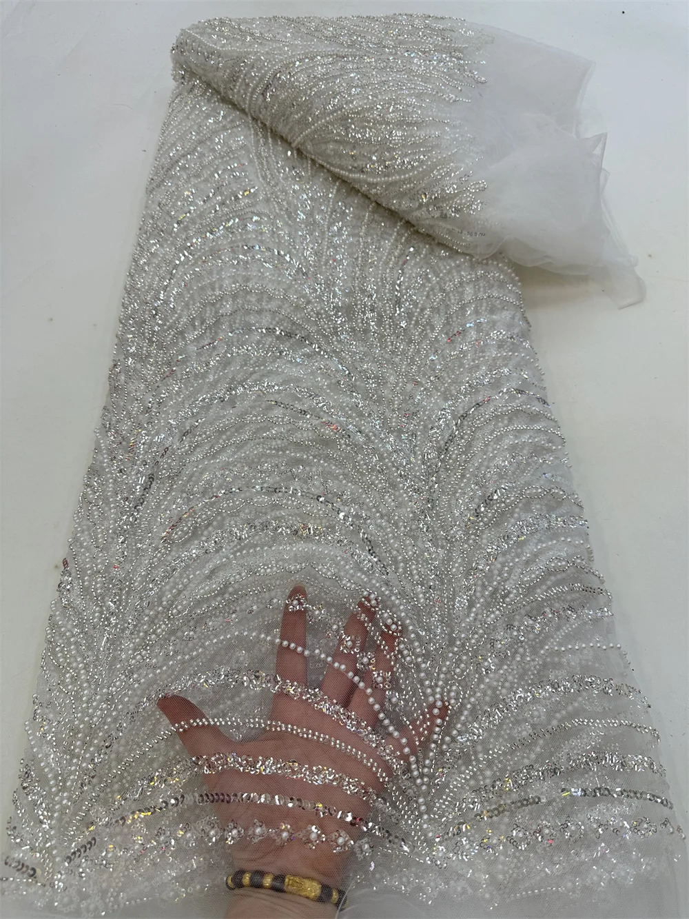 Tissu Africain en Dentelle Blanche à Paillettes pour Femme, Haute Qualité, NigWin Français, Couture de ix, 2023