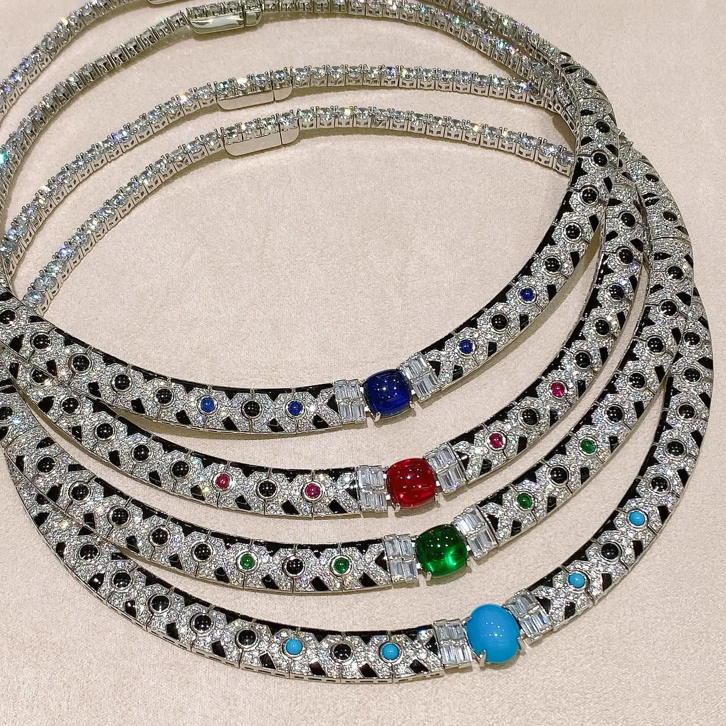 KQDANCE 925 Silver BLack Resin Leopard Print Lab Green Jade Red Corundum Sapphire Gemstone Chokers Necklaces Women Fine Jewelry