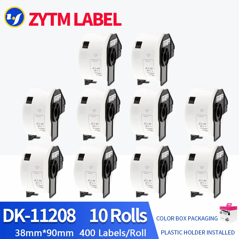 

10 рулонов, совместимых с этикетками DK-11208, 38*90 мм, совместимых с принтером этикеток Brother, все поставляются с пластиковым держателем, 400 шт./рулон