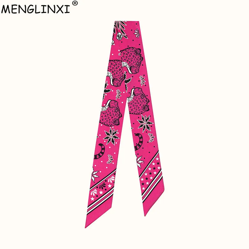 New Design Skinny Scarf Leopard Brand Silk Scarf Women Bag Ribbons Head Scarves For Ladies Foulard Femme Hijab Hair Scarf