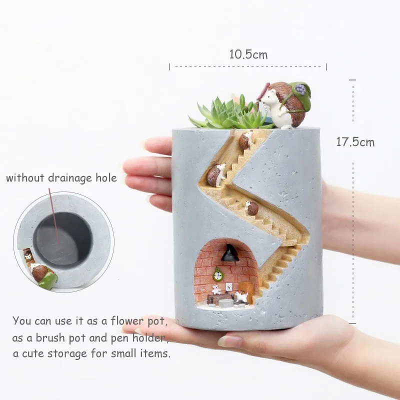 Maceta creativa de erizo, macetas de resina para plantas suculentas, macetas de jardín, figuritas decorativas para decoración de mesa del hogar