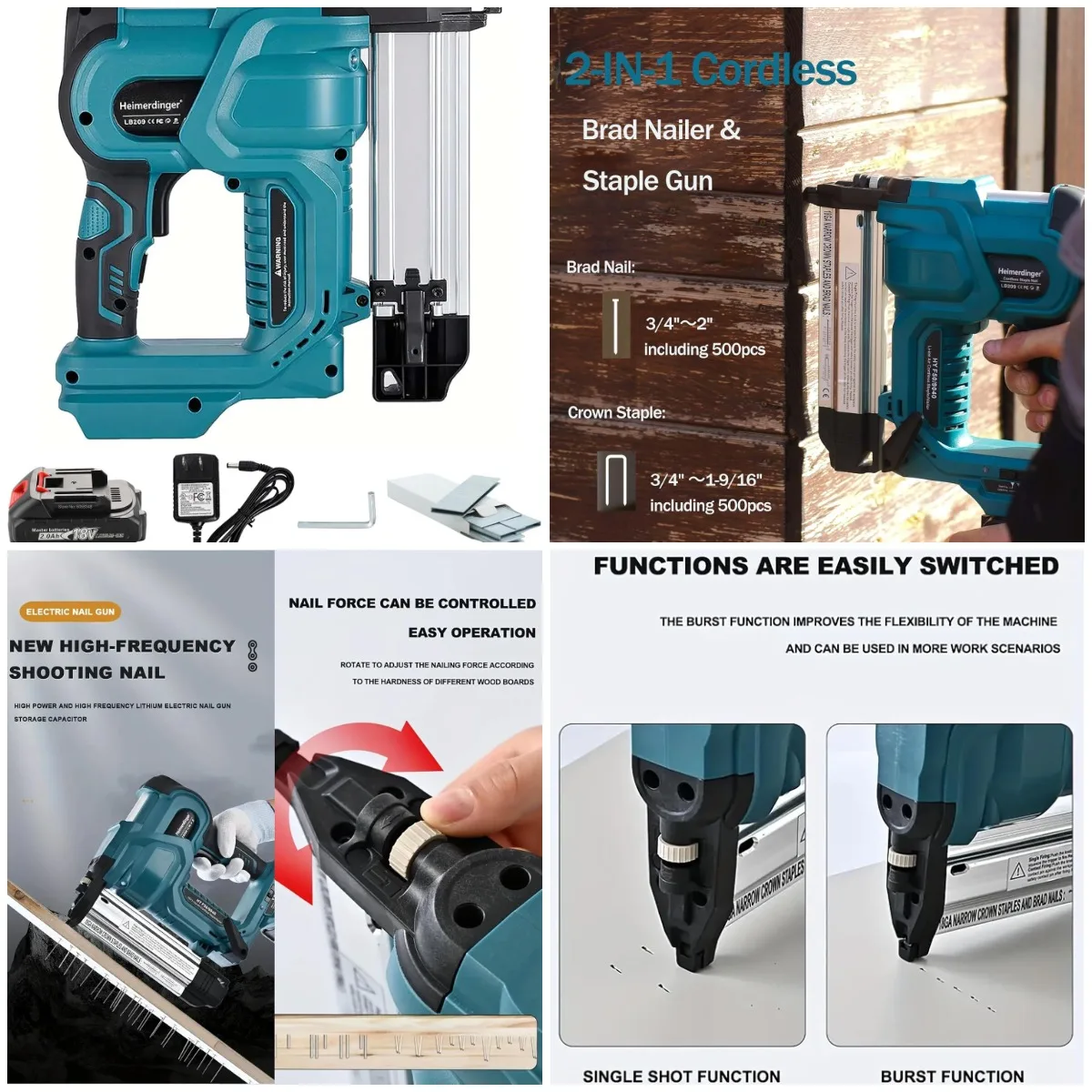 

Аккумуляторный гвоздезабивной и степлер 2-в-1, аккумулятор емкостью 2000 мАч, глубина до 2 футов, свободное освобождение замятия без инструментов