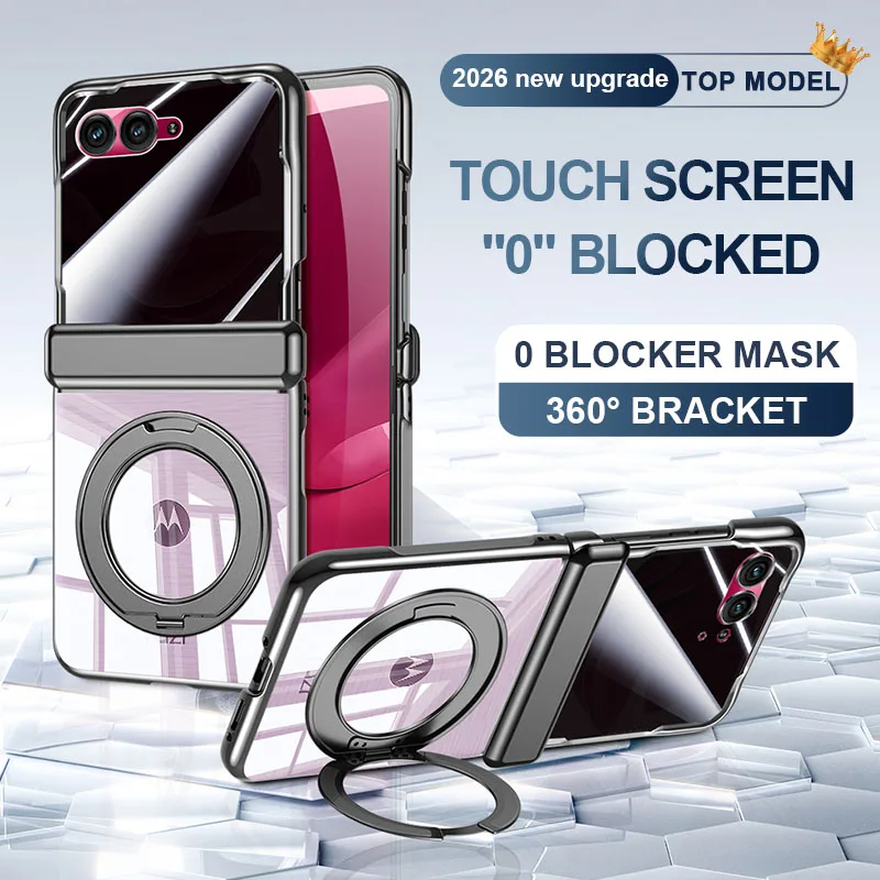 

Case For Motorola Razr 70 Ultra 60 Razr Ultra Razr 2024 Clear 360° Rotatable Ring Kickstand Hinge Full Protection Phone Cover