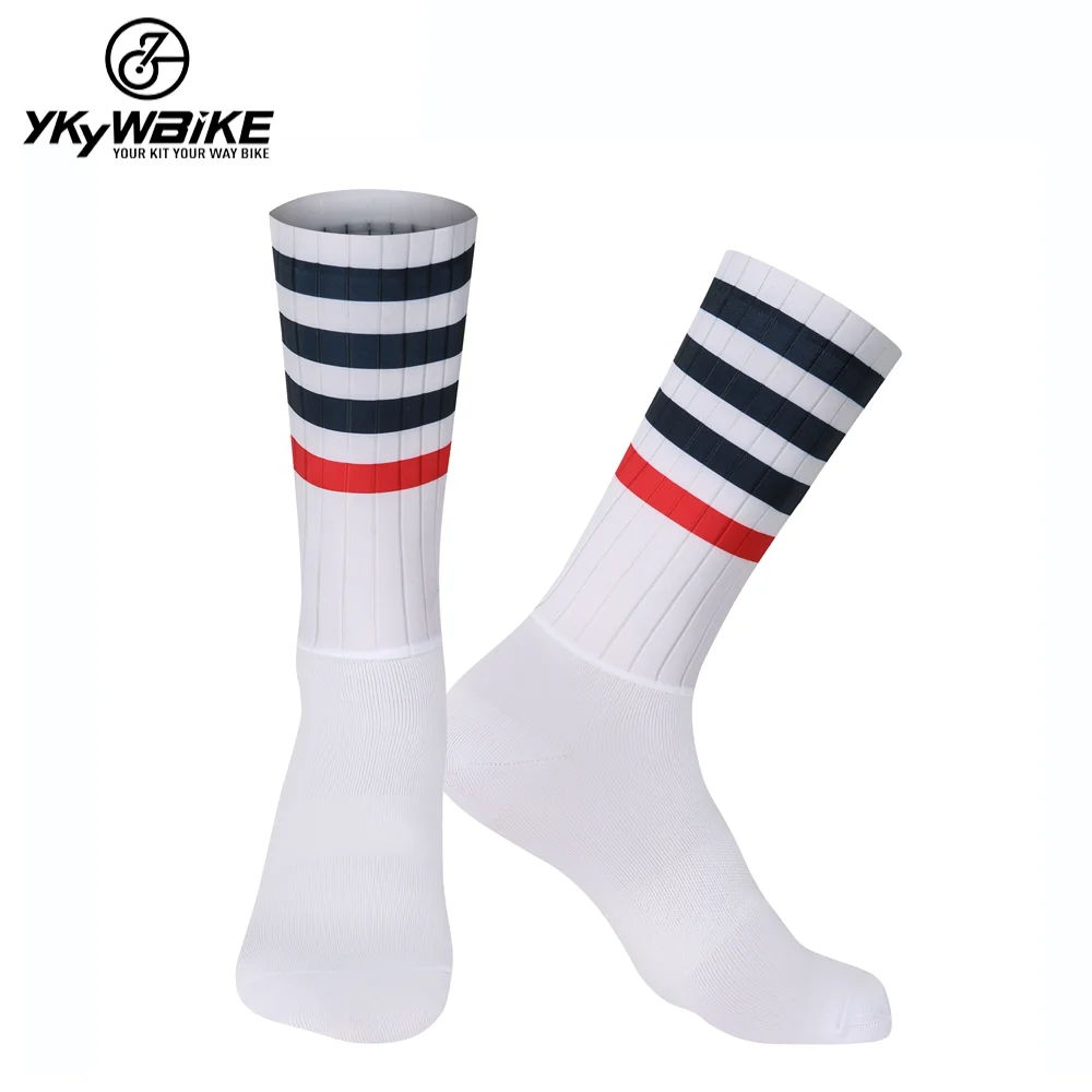 Ykywbike Anti-Rutsch-Silikon Aero Socken White line Rad socken Männer Fahrrad Sport Laufrad Socken