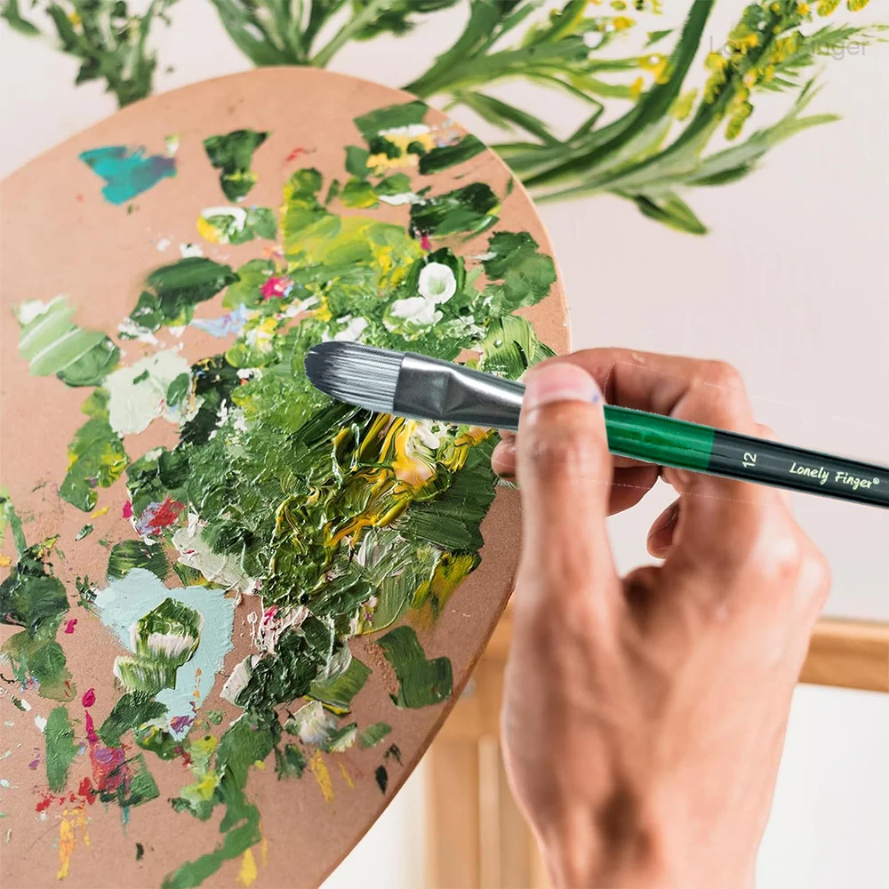 Set di pennelli 6 pezzi per pittura artistica in nylon flessibile per pittura ad olio e viso a guazzo ad acquerello acrilico