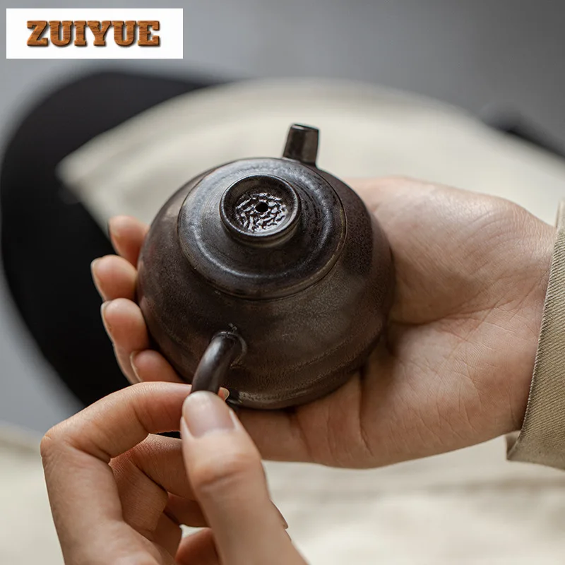 120ml Blackcurrant Purple Tea Pot Handmade Coarse Pottery Teapot Vintage Pot Japanese Tea Brewing Kettle Cha Accessories Crafts