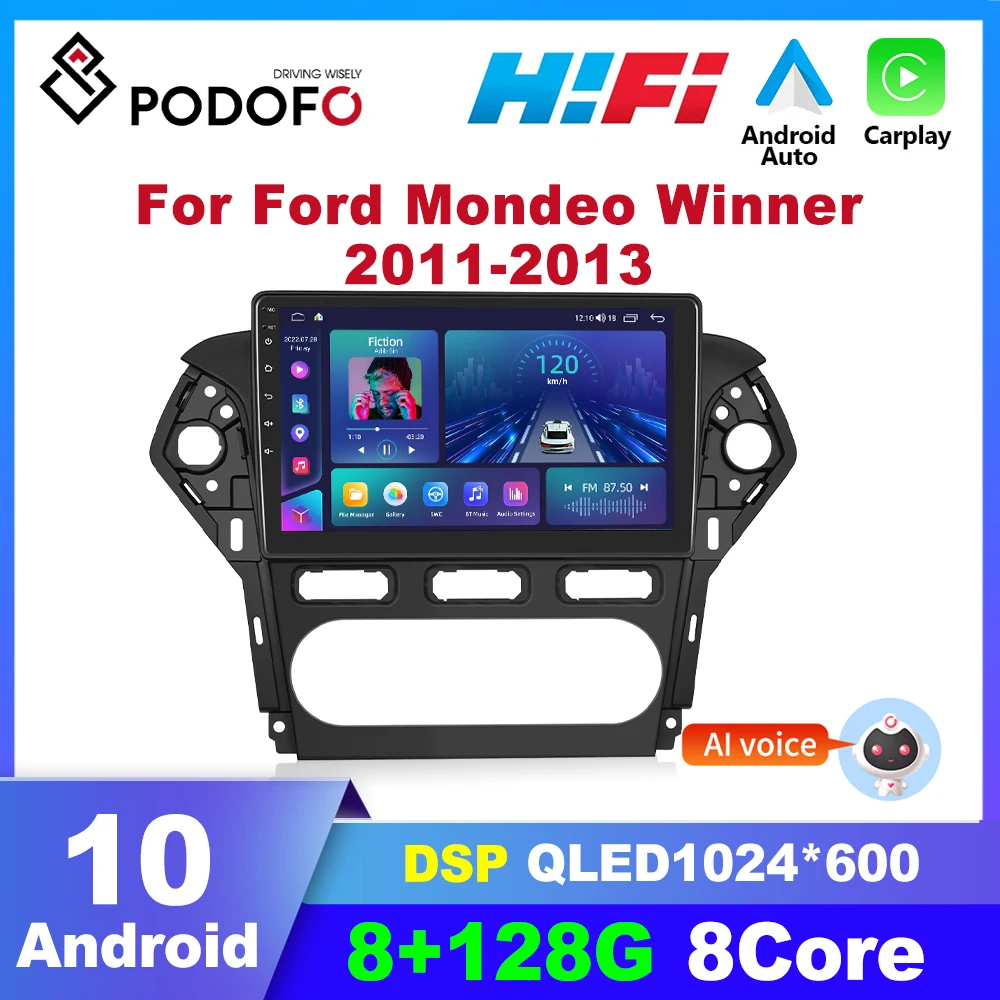 

Автомагнитола Podofo, 2 din, Android, для Ford Mondeo Winner 2011-2013, автомобильный мультимедийный плеер, аудио, CarPlay, GPS-навигация, Авторадио