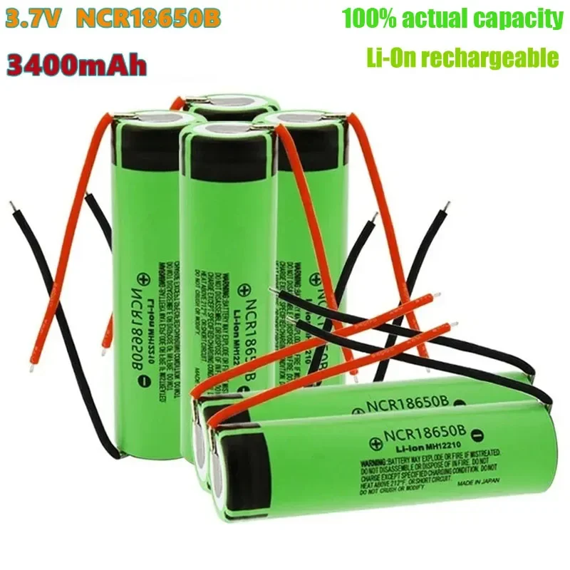 100% Original 18650 Lithium Battery 3400mAh NCR18650B 3.7V for DIY Flashlights and Wires 1-10 Pieces