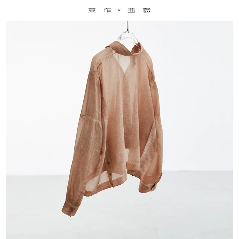 

Design Niche Style ~ Women's Summer Lightweight Long-Sleeved Shirt Silk Cotton Blended Breathable Top