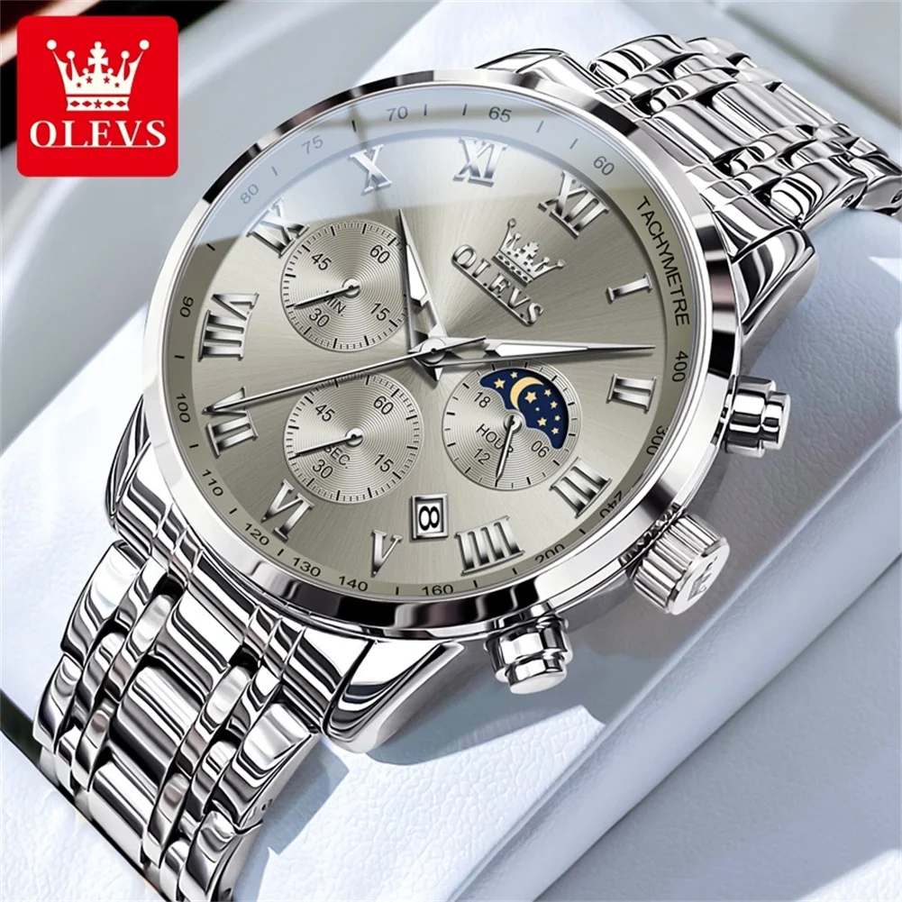 

OLEVS 5529 Luxury Quartz Watch for Men Top Brand Waterpoof Chronograph Men's Wristwatch Clock Moon Phase Multifunction Man Watch