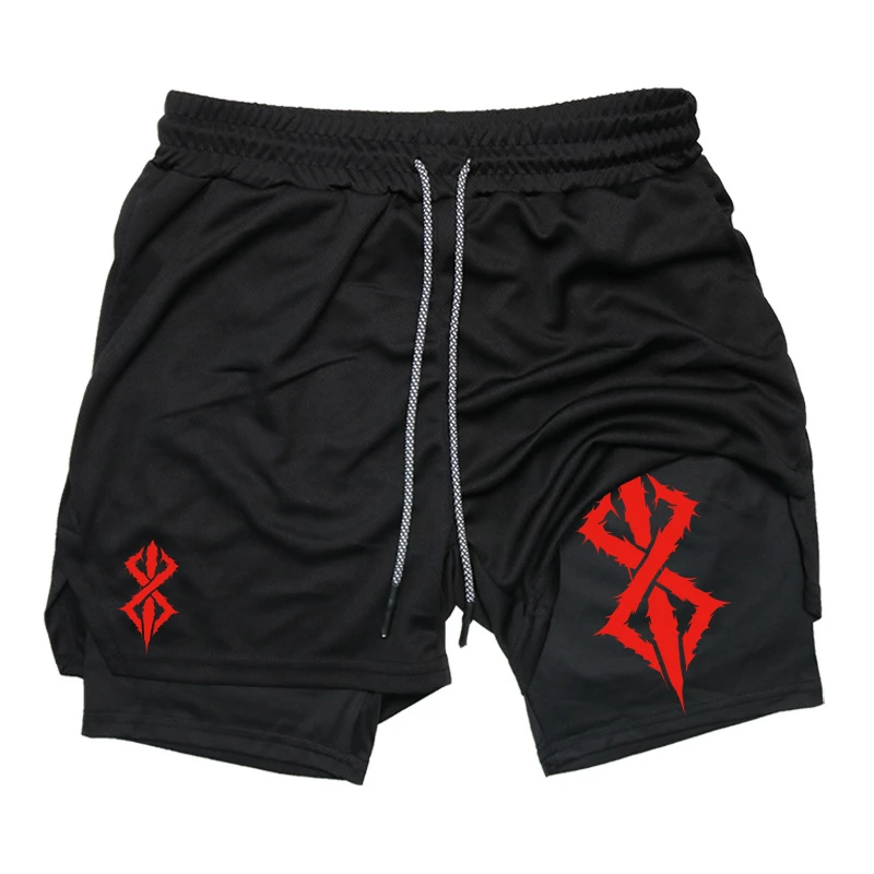 Graphic Men Stretch Compression Double-Layer Fitness Shorts Breathable Quick Drying Outdoor Jogging Exercise Comfort Short Pants