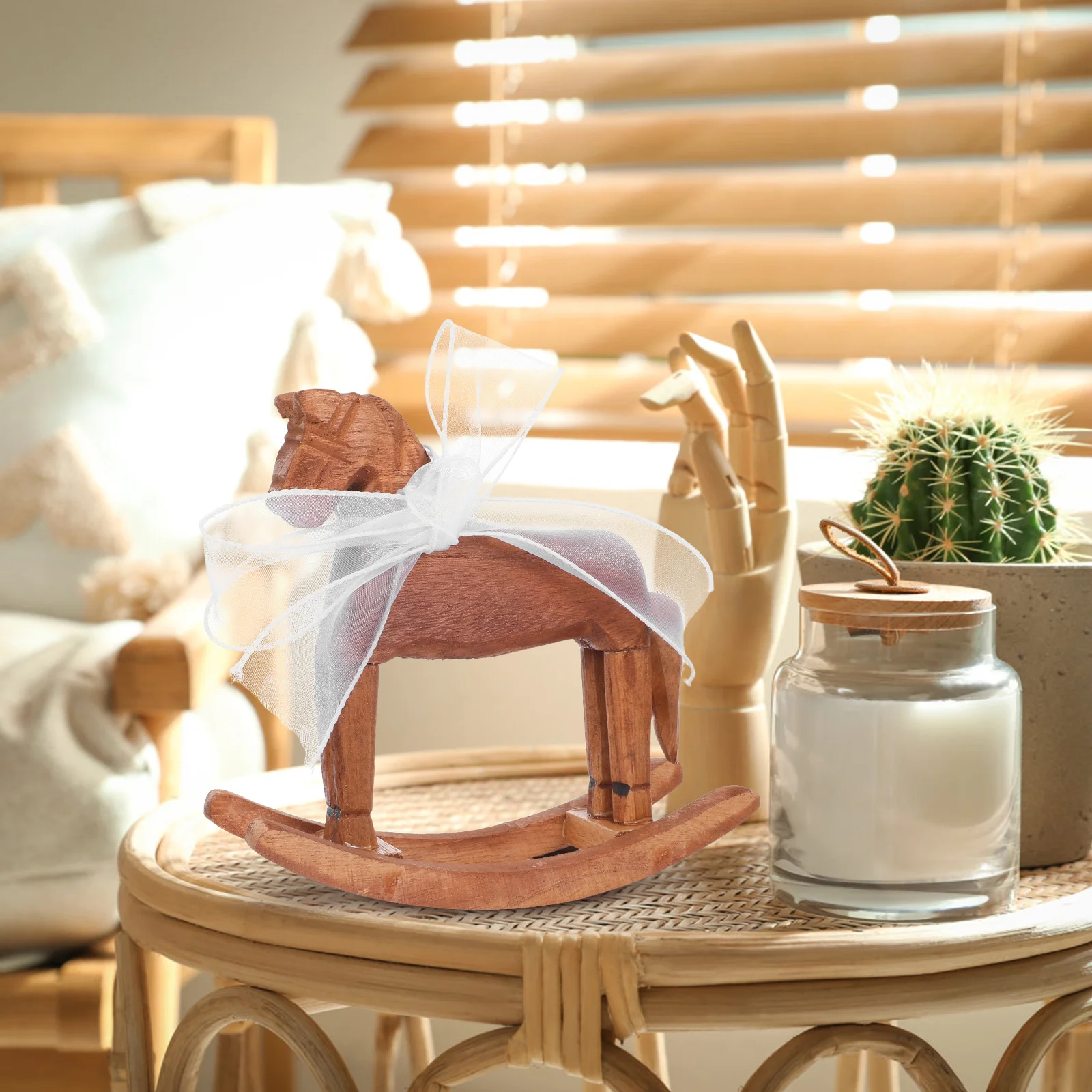 Vintage Rocking Horse: Wooden Animal Small Wood Rocking Chair For Home Decor Kids Shelf Living Room Decoration