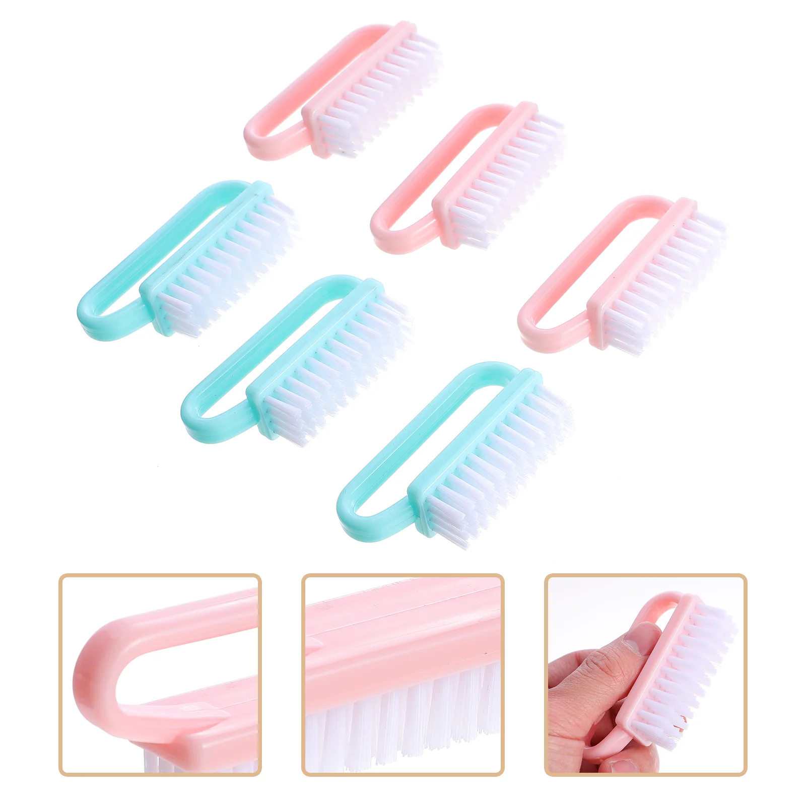 6 Pcs Nail Cleaning Brush Detergent Pedicure Fingernail Scrub Toe Plastic Handle Grip