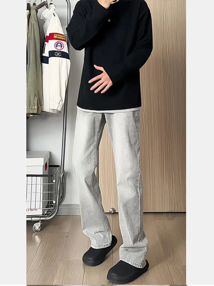 

Men's High Waist Thiened Fce-lined Straight-leg Jeans Autumn Winter Casual Faionable Straight-cut Trousers