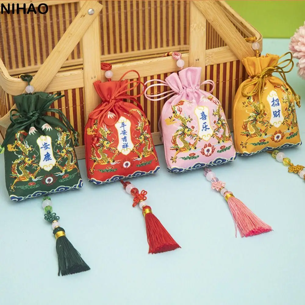 

New Year Lucky Bag Dragon Year Cloth Sachet Printing Bundle Pocket Hanging Tassel Small Pouch for Filled Fragrant Herbs