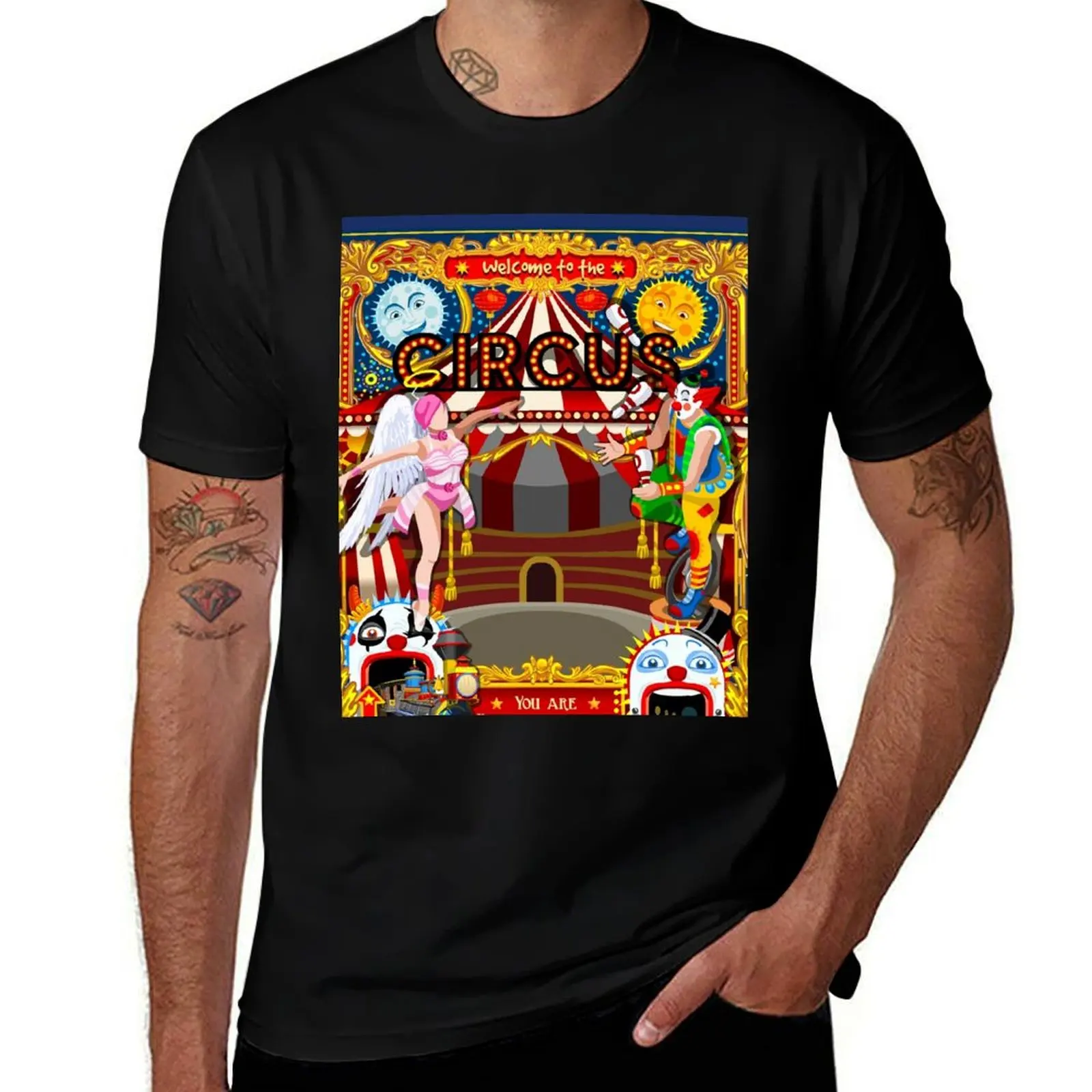 

Carnival Circus Amusement Family Theme Park Illustration T-Shirt cotton t shirts man 100% mens graphic t shirts